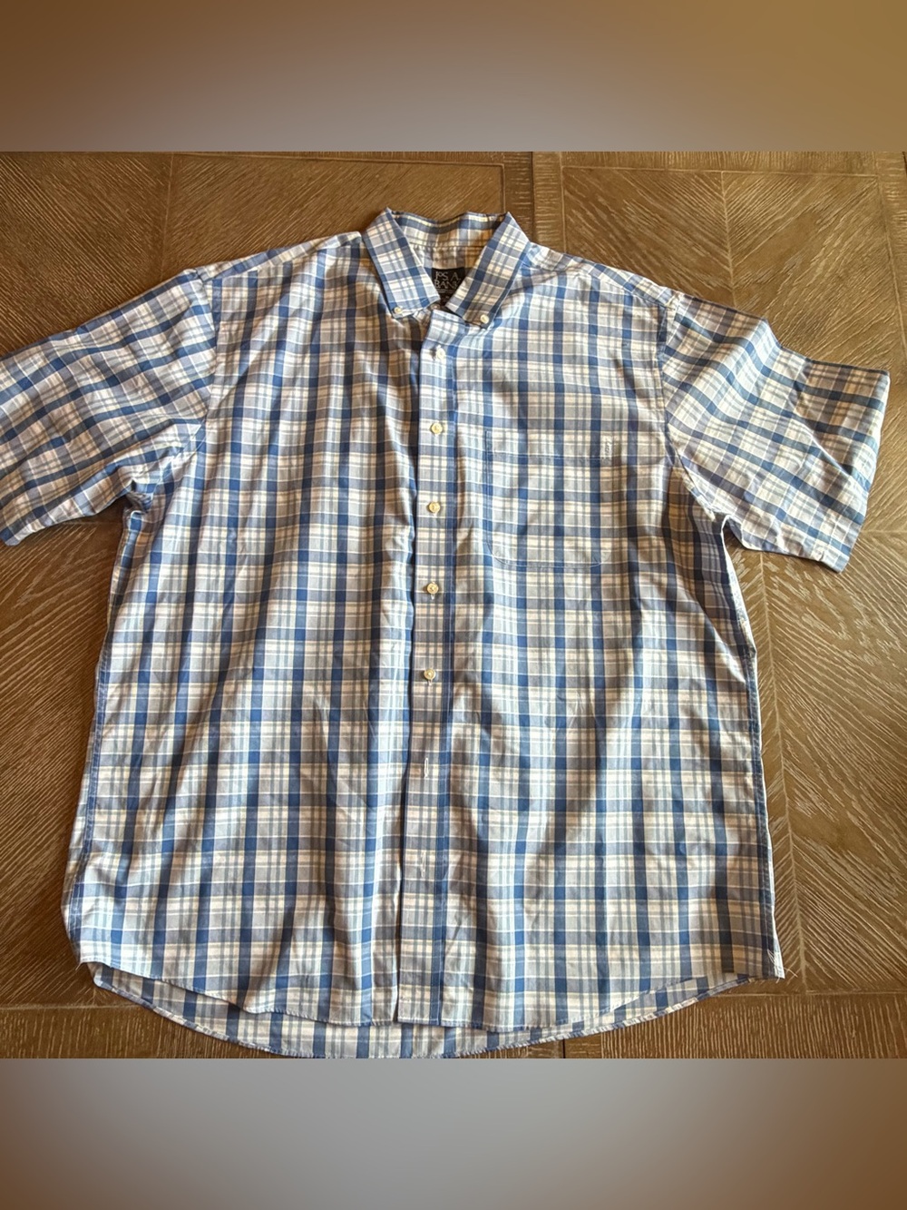 Jos. A. Bank Blue and White Plaid Short-Sleeve Button-Down Shirt